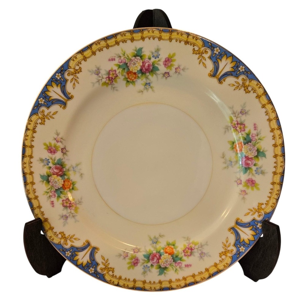 Empress China Japan Bread Butter Plates Set of 9 Floral Cobalt Blue Gold 7.5"